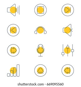 Vector Illustration Of 12 Music Icons. Editable Pack Of Earphone, Acoustic, Mike And Other Elements.