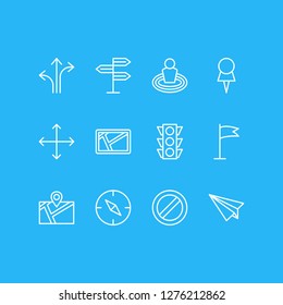 Vector illustration of 12 navigation icons line style. Editable set of no entry, orientation, flag and other icon elements.