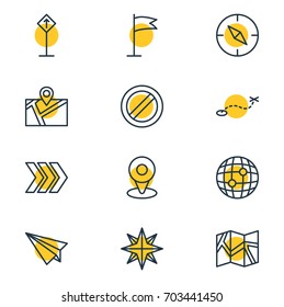 Vector Illustration Of 12 Navigation Icons. Editable Pack Of Orientation, Arrow, Block And Other Elements.
