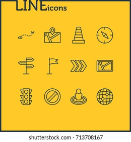 Vector Illustration Of 12 Navigation Icons. Editable Pack Of Pennant, Path, Stoplight And Other Elements.