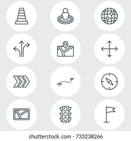 Vector Illustration Of 12 Navigation Icons. Editable Pack Of Navigation, Pin, Map And Other Elements.