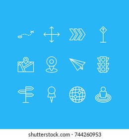 Vector Illustration Of 12 Navigation Icons. Editable Pack Of Guidepost, Place, Pin And Other Elements.