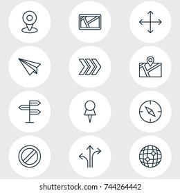 Vector Illustration Of 12 Navigation Icons. Editable Pack Of Map, Block, Location And Other Elements.