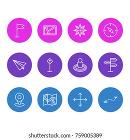 Vector Illustration Of 12 Navigation Outline Icons. Editable Set Of Origami, Place, Orientation And Other Elements.