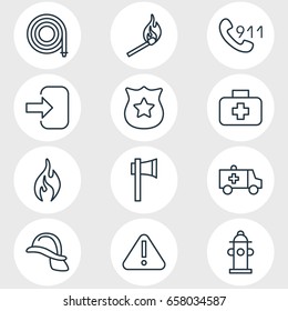 Vector Illustration Of 12 Necessity Icons. Editable Pack Of Fire, Exclamation, Door And Other Elements.