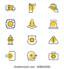 Vector Illustration Of 12 Necessity Icons. Editable Pack Of Badge, Taper, Exclamation And Other Elements.