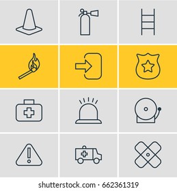 Vector Illustration Of 12 Necessity Icons. Editable Pack Of Stairs, Safety, Fire And Other Elements.
