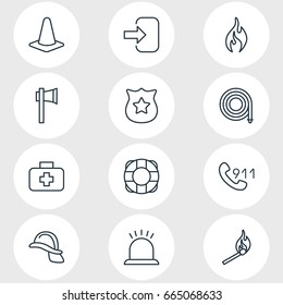 Vector Illustration Of 12 Necessity Icons. Editable Pack Of Hosepipe, Burn, Medical Case And Other Elements.