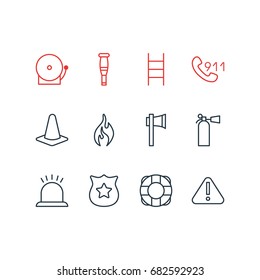 Vector Illustration Of 12 Necessity Icons. Editable Pack Of Safety, Siren, Taper And Other Elements.