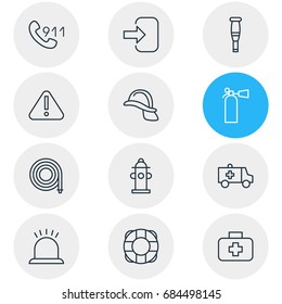 Vector Illustration Of 12 Necessity Icons. Editable Pack Of Hardhat, Door, Lifesaver And Other Elements.