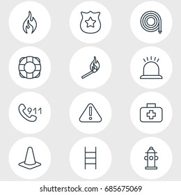 Vector Illustration Of 12 Necessity Icons. Editable Pack Of Medical Case, Taper, Hosepipe And Other Elements.