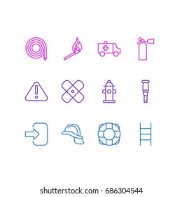 Vector Illustration Of 12 Necessity Icons. Editable Pack Of Hardhat, Spike, Door And Other Elements.