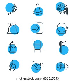 Vector Illustration Of 12 Necessity Icons. Editable Pack Of Fire, Siren, Taper And Other Elements.