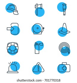 Vector Illustration Of 12 Necessity Icons. Editable Pack Of Siren, Ax, Alarm And Other Elements.