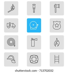 Vector Illustration Of 12 Necessity Icons. Editable Pack Of Hosepipe, First-Aid, Hardhat And Other Elements.