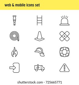 Vector Illustration Of 12 Necessity Icons. Editable Pack Of Door, Spike, First-Aid And Other Elements.
