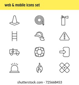 Vector Illustration Of 12 Necessity Icons. Editable Pack Of Hardhat, First-Aid, Door And Other Elements.