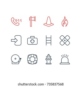 Vector Illustration Of 12 Necessity Icons. Editable Pack Of Water, Siren, Alarm And Other Elements.