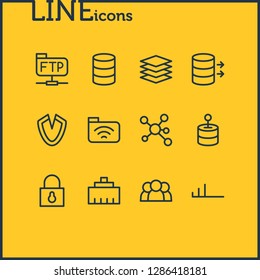 Vector illustration of 12 network icons line style. Editable set of stack, network solution, virus and other icon elements.