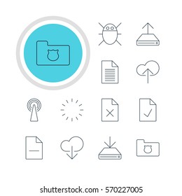 Vector Illustration Of 12 Network Icons. Editable Pack Of Checked Note, Hdd Sync, Data Upload And Other Elements.
