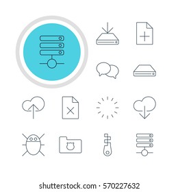 Vector Illustration Of 12 Network Icons. Editable Pack Of Hard Drive Disk, Talking, Waiting And Other Elements.