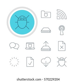 Vector Illustration Of 12 Network Icons. Editable Pack Of Hdd Sync, Privacy Doc, Wireless Network And Other Elements.