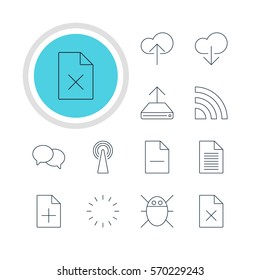 Vector Illustration Of 12 Network Icons. Editable Pack Of Delete Data, Waiting, Wireless Network And Other Elements.