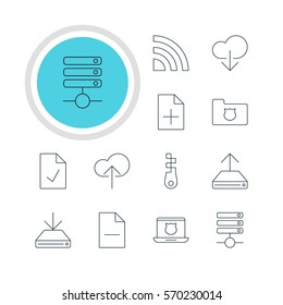 Vector Illustration Of 12 Network Icons. Editable Pack Of Privacy Doc, Cloud Download, Fastener And Other Elements.