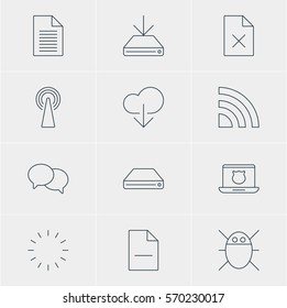 Vector Illustration Of 12 Network Icons. Editable Pack Of Computer Virus, Data Upload, Talking And Other Elements.