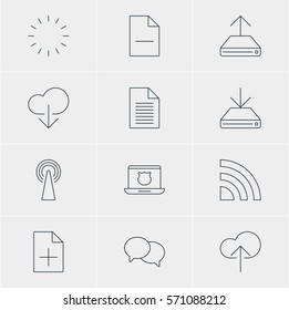 Vector Illustration Of 12 Network Icons. Editable Pack Of Secure Laptop, Cloud Download, Waiting And Other Elements.