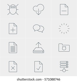 Vector Illustration Of 12 Network Icons. Editable Pack Of Computer Virus, Waiting, Checked Note And Other Elements.