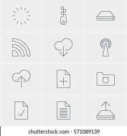 Vector Illustration Of 12 Network Icons. Editable Pack Of Router, Fastener, Wireless Network And Other Elements.