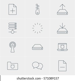Vector Illustration Of 12 Network Icons. Editable Pack Of Talking, Document Adding, Fastener And Other Elements.