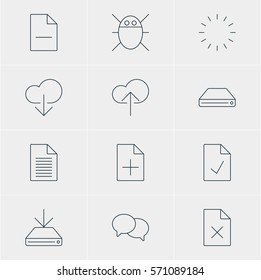Vector Illustration Of 12 Network Icons. Editable Pack Of Talking, Document Adding, Cloud Download And Other Elements.