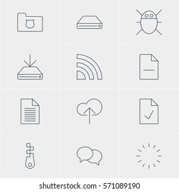 Vector Illustration Of 12 Network Icons. Editable Pack Of Computer Virus, Information Load, Wireless Network And Other Elements.