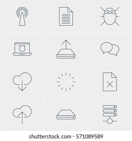 Vector Illustration Of 12 Network Icons. Editable Pack Of Hdd Sync, Computer Virus, Data Upload And Other Elements.