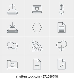 Vector Illustration Of 12 Network Icons. Editable Pack Of Hdd Sync, Wireless Network, Waiting And Other Elements.