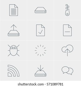 Vector Illustration Of 12 Network Icons. Editable Pack Of Checked Note, Note, Computer Virus And Other Elements.