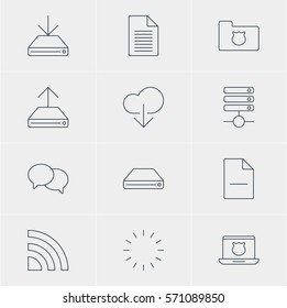 Vector Illustration Of 12 Network Icons. Editable Pack Of Hdd Sync, Server, Secure Laptop And Other Elements.
