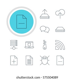 Vector Illustration Of 12 Network Icons. Editable Pack Of Hard Drive Disk, Note, Hdd Sync And Other Elements.