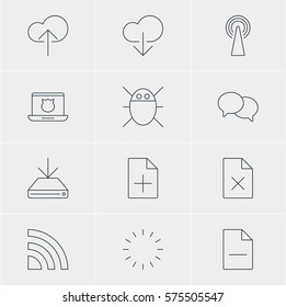 Vector Illustration Of 12 Network Icons. Editable Pack Of Information Load, Removing File, Waiting And Other Elements.
