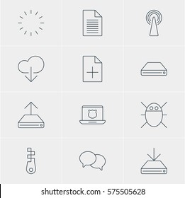Vector Illustration Of 12 Network Icons. Editable Pack Of Talking, Router, Waiting And Other Elements.
