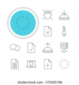 Vector Illustration Of 12 Network Icons. Editable Pack Of Server, Note, Secure Laptop And Other Elements.