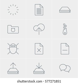 Vector Illustration Of 12 Network Icons. Editable Pack Of Delete Data, Note, Hdd Sync And Other Elements.
