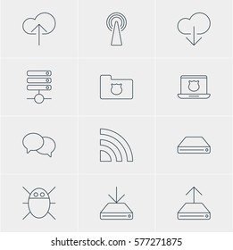 Vector Illustration Of 12 Network Icons. Editable Pack Of Information Load, Server, Data Upload And Other Elements.