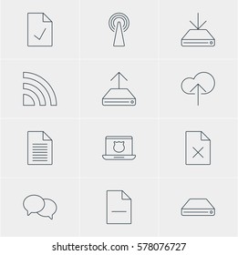 Vector Illustration Of 12 Network Icons. Editable Pack Of Hard Drive Disk, Hdd Sync, Cloud Download And Other Elements.