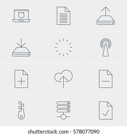 Vector Illustration Of 12 Network Icons. Editable Pack Of Cloud Download, Hdd Sync, Waiting And Other Elements.