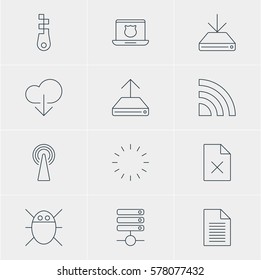 Vector Illustration Of 12 Network Icons. Editable Pack Of Delete Data, Server, Waiting And Other Elements.
