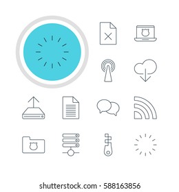 Vector Illustration Of 12 Network Icons. Editable Pack Of Data Upload, Fastener, Waiting And Other Elements.