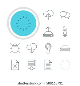 Vector Illustration Of 12 Network Icons. Editable Pack Of Note, Router, Computer Virus And Other Elements.